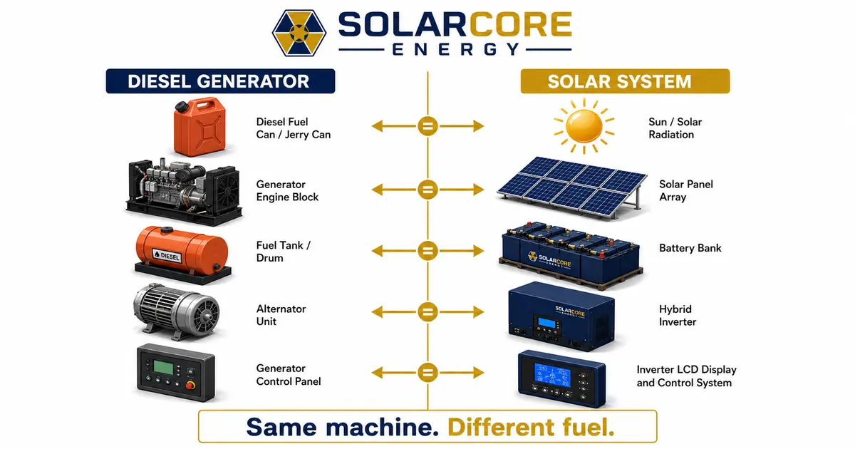 Diesel generator compared to solar hybrid system — Nigerian energy analogy