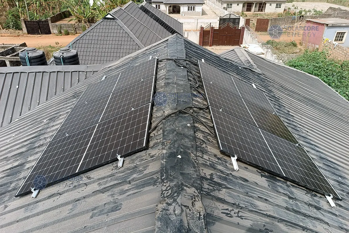3kWp solar panel array on 4-bedroom bungalow rooftop in Atan Ogun State Nigeria