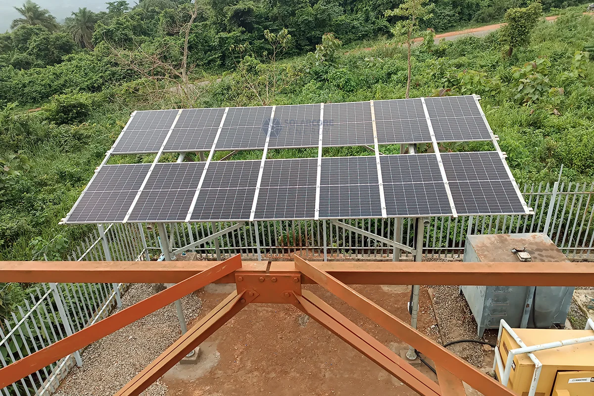 12kWp solar array on galvanized canopy mount structure at ATC Nigeria telecom site in Osun State